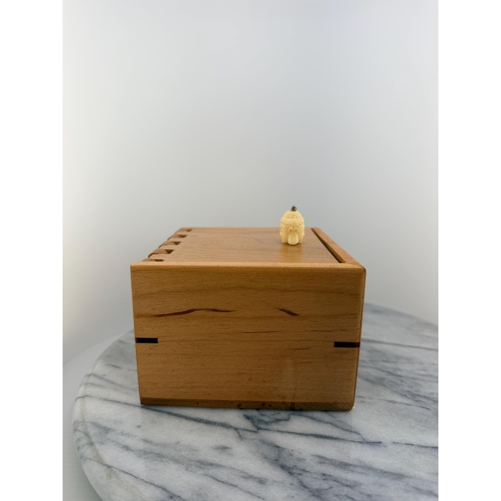 Vintage Handcrafted Wooden Keepsake Box Buddha Finial, Artisan, Zen Meditation - Picture 7 of 17